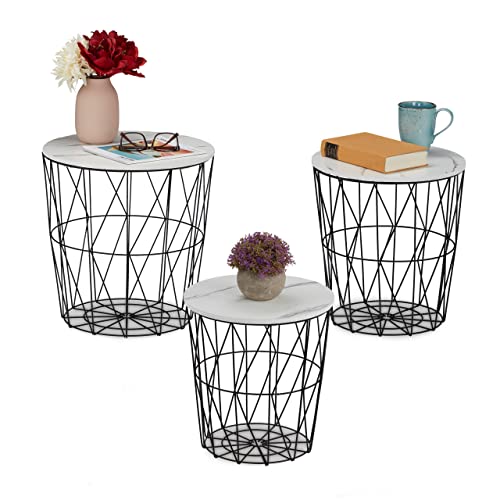 Relaxdays Korbtisch 3er Set, Beistelltisch Wohnzimmer, Metall &...