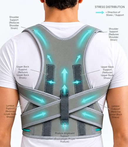 Image of Posture Corrector Belt for Men & Women | Adjustable Back Brace | Upper Back & Shoulder Support | Neoprene Spine Corrector Belt | Relieves Back Pain, Neck Hump & Rounded Shoulders (Grey)