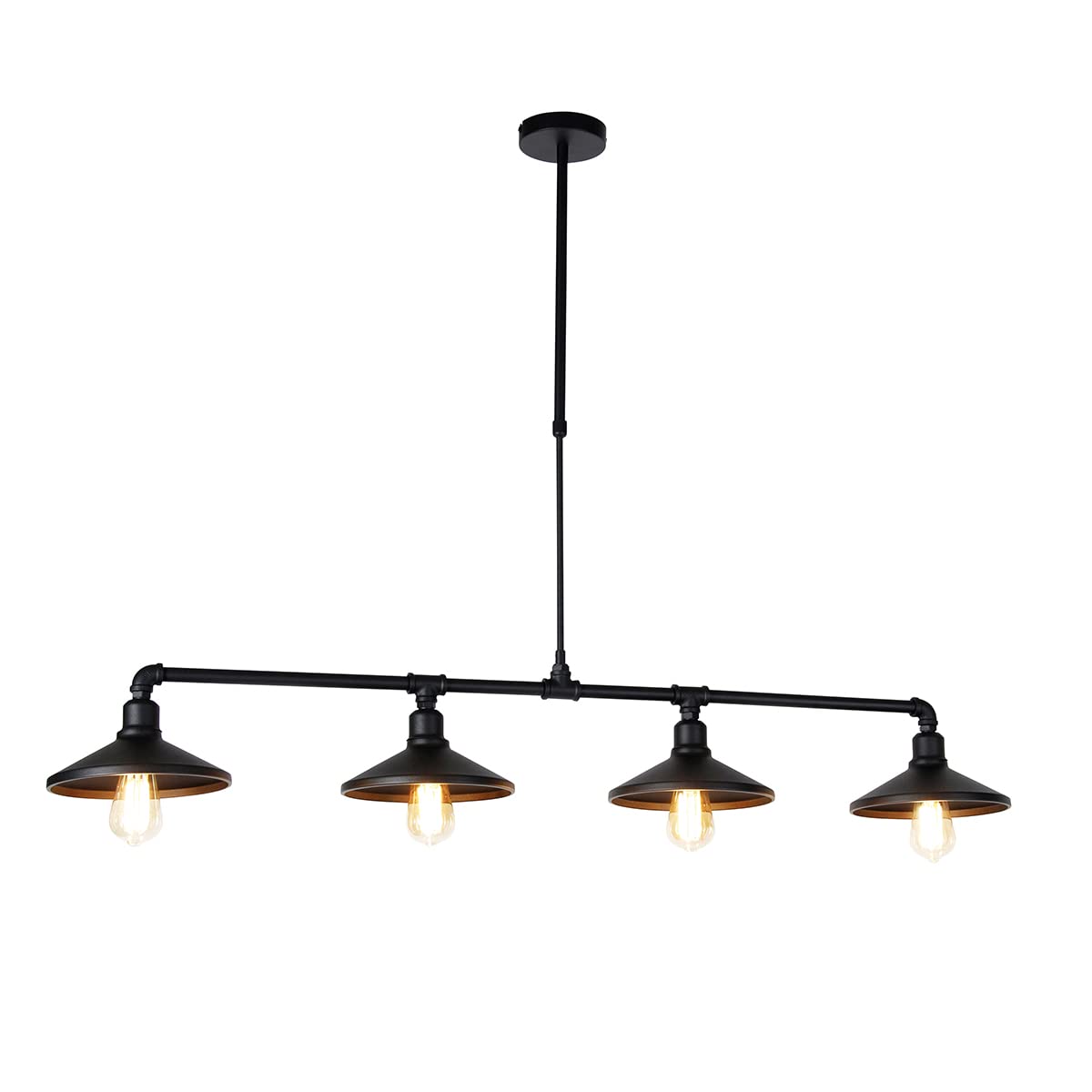 Qazqa - Industrial Dining Room I Dining Table Pendant Lamp I Pendant Light Ceiling Black - 4 Laser- - Country - Suitable for LED E27 | 4 Light - Steel Pendant Light - Suitable for Living Room I Kitc