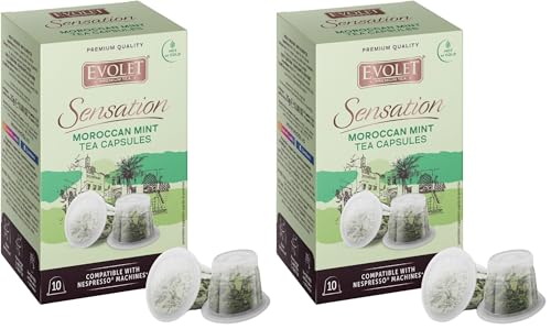 EVOLET - Cápsulas Premium de Té Verde con Menta - Compatibles con Nespresso - 10 Cápsulas - Propiedades Antioxidantes - Infusiona en Frío y Caliente (Paquete de 2)