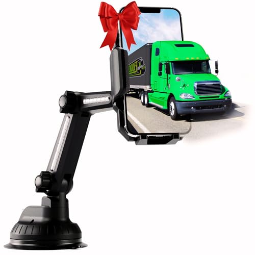 Phone Mount for Truck Phone Holder for Truck - Heavy Duty Super Suction Cup Mobile Device Holder Dashboard Window - Compact 10.3 inch Arm & Stable Compatible with iPhone & Samsung Semi Trucker