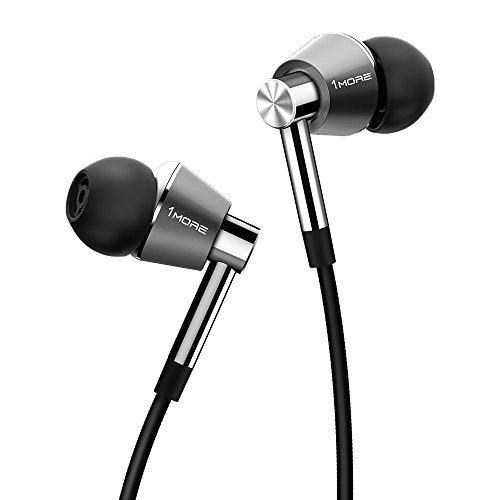 1MORE Triple Driver in-Ear Earphones Hi-Res Headphones with High Resolution, Bass Driven Sound, MEMS Mic, in-Line Remote, High Fidelity for Smartphones/PC/Tablet - Silver (Renewed)