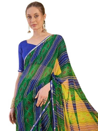 Image of SIRIL Women's Printed Chiffon Saree with Unstitched Blouse Piece