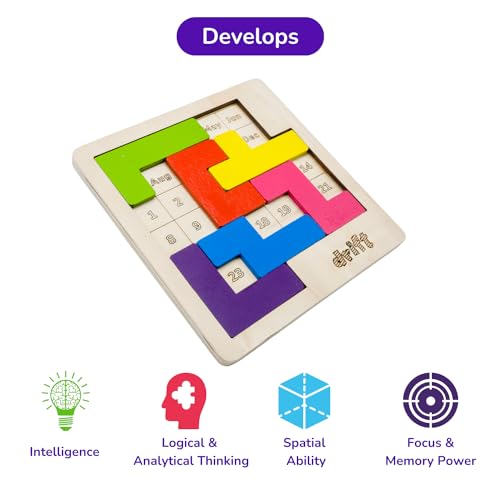 Cubelelo Drift Daily Calendar Puzzle | A-Puzzle-A-Day | Wooden Challenging Tetris Tangram Puzzle for Kids & Adults (Multicolor)