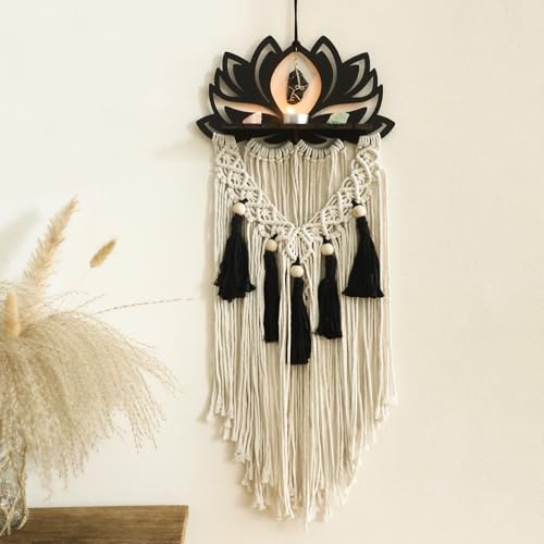 Artilady Macrame Wall Hanging Lotus Dream Catcher with Healing Crystal