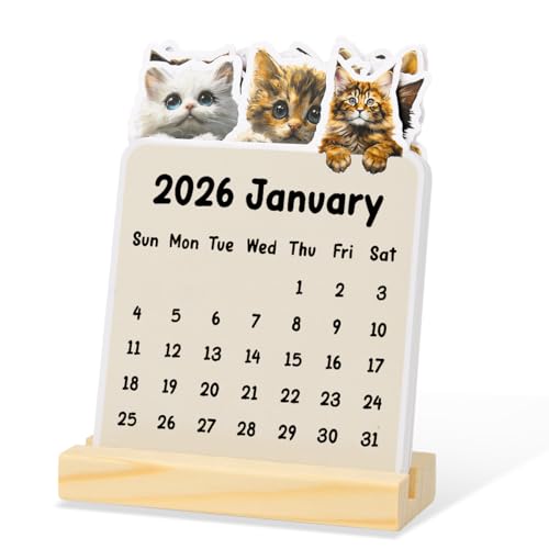 Small Cat Desk Calendar 2026-2027 Kitten Mini Cat Animal 18-Month Desk Daily Calendar 2026-2027 Christmas New Year Gifts for Women Men Mom Dad Office Desk Decor A01