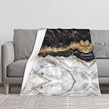 BLWSLC Schwarz-Weißgold-Folie Marmor bedruckte Tagesdecke, warme Decke, faltbar für Lagerung, geeignet für Betten, Sofas, Reisen, Camping