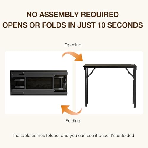 Image of TEMI Small Computer Desk Folding Table - No Assembly, Compact 35.8 inch Foldable Desk with Power Outlets & USB Charging Port, Portable Small Office Desk, Ideal Mini Study Table, Dark Oak