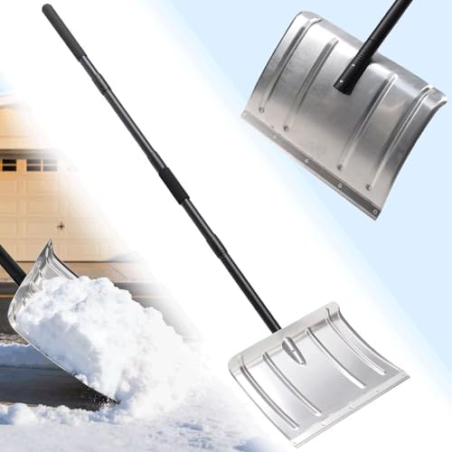 Snow Shovel for Driveway, Heavy Duty Aluminum Snow Shovel Pusher with 54" Long Handle,Ergonomic Metal Shovels Scoop for Decking Trunk Outdoor Car Emergency Snow Ice Removal
