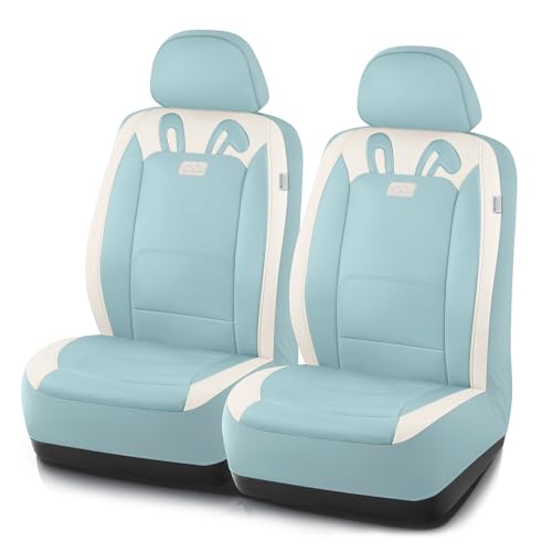 PIC AUTO Car Seat Covers Cute Rabbit Premium Blue Leather Seat Covers Universal Fit Front Seat Covers for Cars Trucks SUVs Soft & Wear-Resistant Auto Interior Protection with Airbag-Compatible