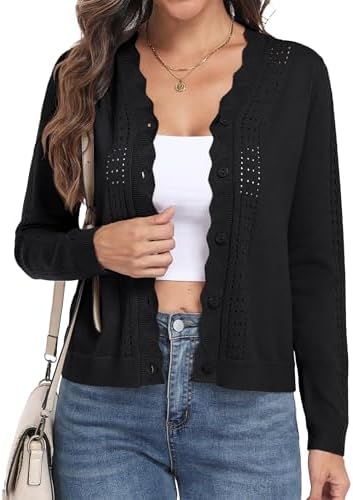 PrinStory Lightweight Long Sleeve Cardigan for Women V Neck Scall...