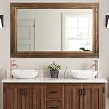 YOSHOOT Hand-Made Wooden Spliced Wall Mirror for Bathroom, Rustic Farmhouse Vanity Mirror, Décor Wall Art, Solid Wood Frame, Vertical or Horizontal Hanging, 60" x 30", Brown