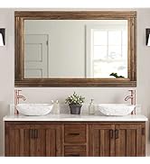 YOSHOOT Hand-Made Wooden Spliced Wall Mirror for Bathroom, Rustic Farmhouse Vanity Mirror, Décor ...