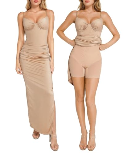Image of Popilush V Neck Cocktail Dresses Women Shapewear Dress Adjustable Maxi Dress Tummy Control Party Dress