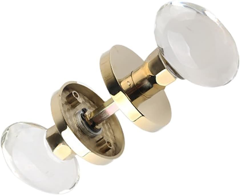 Bouton de porte octogonal en verre avec rosace ronde dorée pour l'intérieur