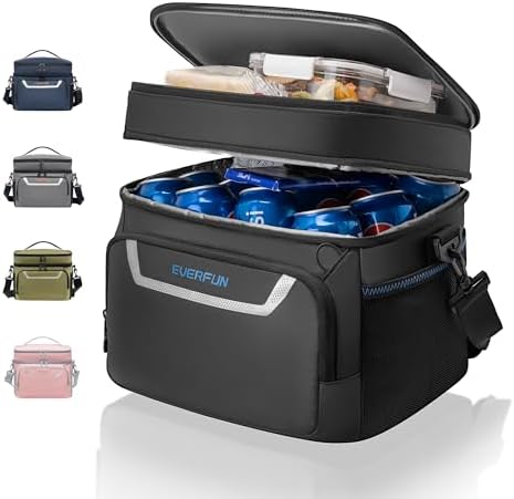 EVERFUN Small Cooler Lunch Box Mini Leak-Proof Soft Double Deck 24 Can Personal Insulated Collapsible Portable Waterproof Lunch Bag Ice Chest for Men Women Work Travel Car Picnic Beach, Black