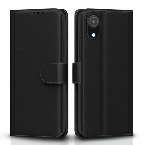 Image of Pikkme Samsung Galaxy A03 Core Flip Case Leather Finish | Inside TPU with Card Pockets | Wallet Stand and Shock Proof | Magnetic Closing | Complete Protection Flip Cover (Black)