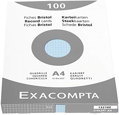 Exacompta - Ref 13300B - Bristol Record Card (Pack of 100) - A7 in Size, 205gsm Card, Compatible with Printers - Suitable for Exam Revision & Notes - White