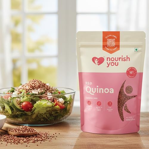 Image of Nourish You Premium Red Quinoa 1Kg | Gluten Free Supergrain | High Protein & Fiber | Rich in Antioxidants | Ideal for Salads, Bowls & Healthy Meals | 500g Pack of 2