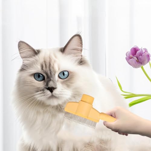 Image of Cat Deshedding Comb, 2 Pcs Pet Hair Removal Tools for Cat /Dog with Two Layered Teeth, Portable Shedding & Grooming Supplies with Release Button for Long /Short Hair Indoor Cats, Kitten Brush