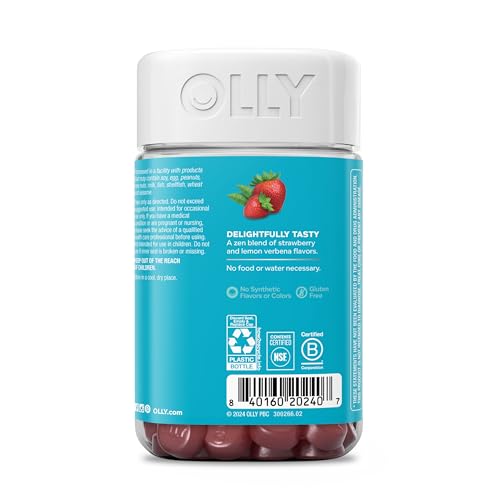 OLLY Goodbye Stress Gummy, GABA, L-Theanine, Lemon Balm, Stress Relief Supplement, Berry - 74 Count