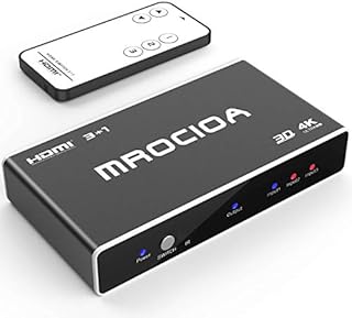 Mrocioa HDMI Switch 3 in 1 Out 4K@30Hz HDMI Switcher Splitter, HDMI Switch Box Hub with Remote Supports 4K 30Hz 3D HD1080P for PS4/Xbox One/Fire TV/Apple TV/Sky Box/STB/DVD/Laptop/Roku.