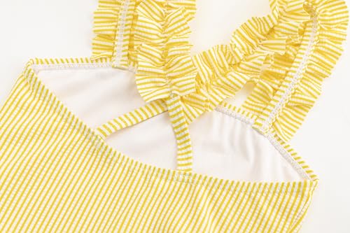 Image of LIZENS Girls One Piece Swimwear Pink Stripe Ruffled Shoulder Straps Girls Swimsuit Size 2-12