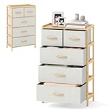 GRANDE CAPACITÉ : cette commode en bambou dispose de 5 tiroirs de différentes tailles et d'une étagère supérieure, ce qui permet de répondre à divers besoins d'organisation. Les grands tiroirs peuvent facilement contenir 5 à 10 chemises, tandis que les petits tiroirs sont idéaux pour ranger 15 à 20 paires de chaussettes, ce qui garantit que les articles restent parfaitement organisés.