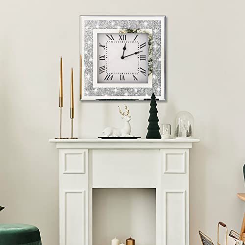 Dmdfirst 30FANG ZHONG Crystal Crush Diamond Mirrored Square Wall Clock thumb #5