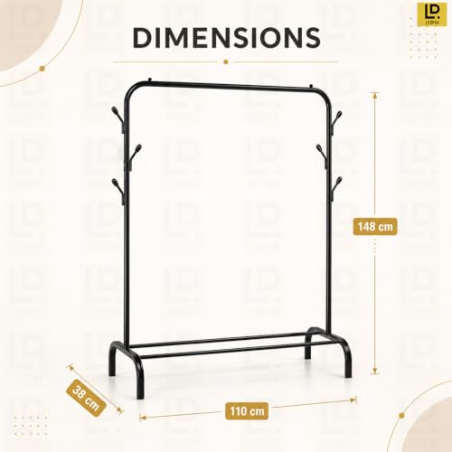 Image of LEOPAX Metal Clothes Rack for Hanging Clothes, Garment Rack with Bottom Shelf, Freestanding Portable Wardrobe Organizer for Bedroom, Laundry Room, Entryway, Clothes, Coats, Shoes & Bags, Black