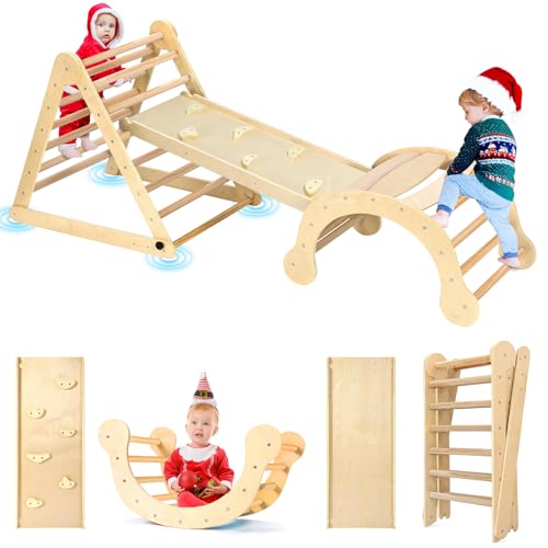 Image of YOLEO Pikler Triangle Set, FSC-Comply 7 in 1 Large Pikler Triangle Climbing Set with Various Combinations, Wooden Montessori Climbing Toys for Toddlers 1-3 Inside, Toddler Playground Indoor Jungle Gym
