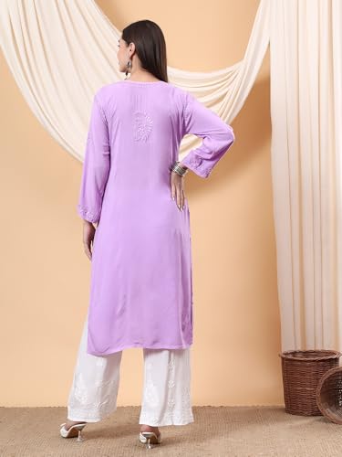 Image of POSHAK CHIKAN STUDIO Women's Hand Embroidered Lucknowi Chikankari Modal Straight Long Kurta, heer