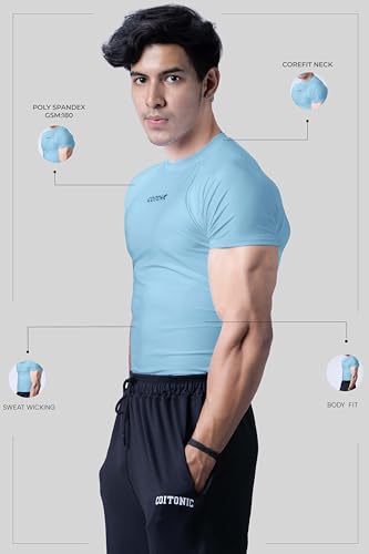 Image of COITONIC Men's Half Sleeve Compression T-Shirt - Athletic Base Layer for Gym, Sports & Fitness Training