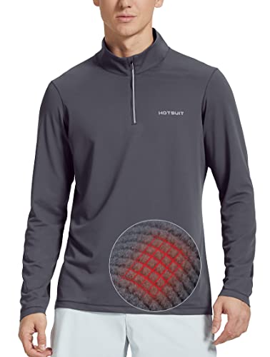 HOTSUIT Herren-Laufshirt mit 1/4-Reißverschluss, langärmelig, Fleece, schnell trocknend, leicht, für Workout, Golf, Tennis - Grau - XX-Large Cover