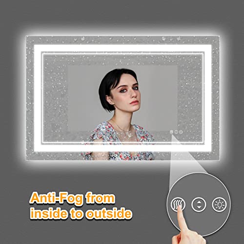 48x28 Inch LED Bathroom Mirror with Lights, Backlit and Front Lighted Bathroom Mirrors for Wall, Anti-Fog Dimmable, Memory, Shatterproof, LED Vanity Mirror for Bathroom