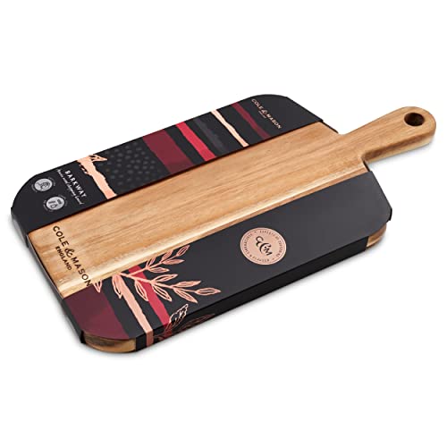 Cole & Mason Barkway Small Chopping Board with Handle, Acacia Wood, Double Sided Wooden Board/Cutting Board/Serving Board