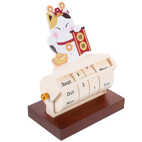 TOKIDNY - TOKIDNY Wooden Perpetual Calendar Decorative Cartoon Rotating Blocks Manual Turn Month Date Home Office Tabletop Accessory Reusable Yearless