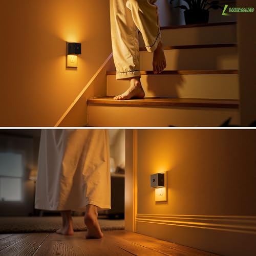 Image of L LOHAS LED Motion Sensor Night Light, [4-Pack] Motion Activated Night Light, Motion Sensor and Dusk to Dawn Sensor, Brightness Adjustable,Amber Nightlight for Bathroom Hallway Kitchen