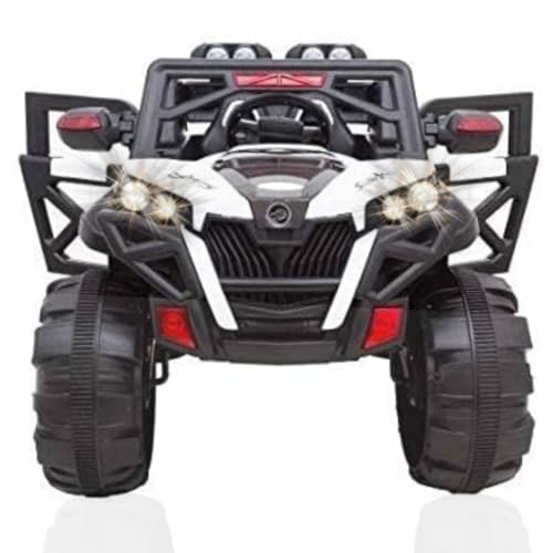 Image of Little Pup 12V Battery Operated Ride On Jeep for Kids | Big Size 4x4 Electric Car with Bluetooth Music, LED Lights, Rechargeable Battery, Openable Doors & Suspension | Kids Jeep Age 1-10 Years (White)