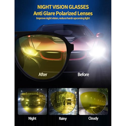 Night Vision Glasses for Men Women Anti Glare Night Driving Glasses Polarized Yellow Lens3