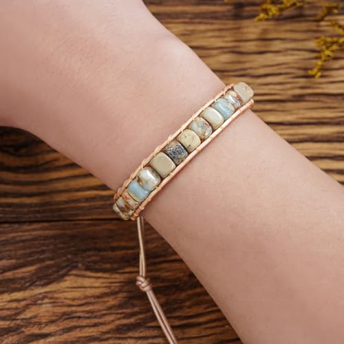 Image of Plumiss Women Boho Handmade Natural Stone Crystal Leather Bead Wrap Bracelets Collection