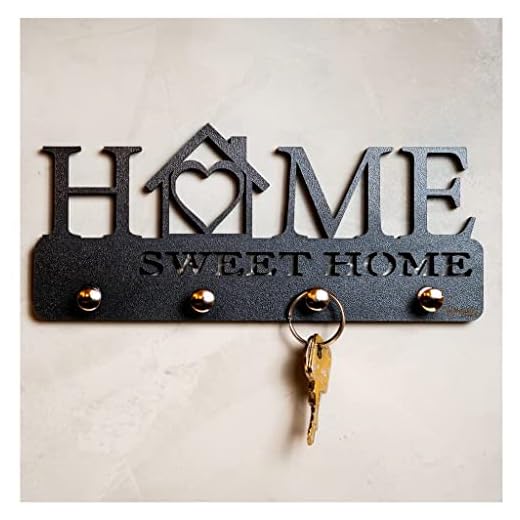 APOWUS Porta Chave Parede Preto Decorativo Criativo MDF 100% 4 Ganchos