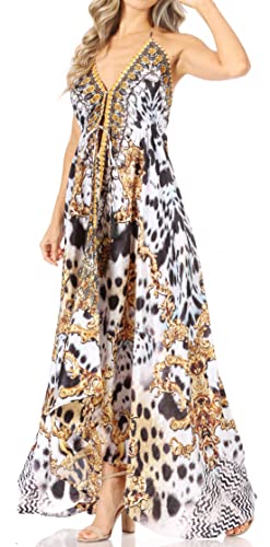 Image of Sakkas Lizi Womens Maxi High-Low Halter Handkerchief Long Dress Beach Party