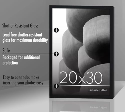 Image of Americanflat 20x30 Poster Frame with Polished Plexiglass - Streamline Collection - Thin Border Picture Frame for Wall Display - Hanging Hardware Included - Black