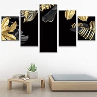 SIGNWIN 5 Panel Canvas Wall Art Modern Art Decorative Elements Fun Illustrations Leaves Multicolor Patterns for Home Decorations Ready to Hang - 60