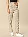 Allegra K Women's Plaid Trousers Pockets Straight Leg Pants Large Khaki