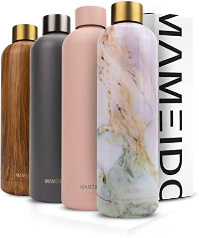 MAMEIDO Metal Water Bottle 500ml, 750ml & 1l - Leak-Proof Insulated Water Bottle. BPA Free Water Bottle Stainless Steel, Thermos Flask (Pearl Marble Gold, 0,5l)
