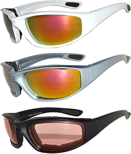 Image of OWL 3 Pack Motorcycle Riding Glasses, Padded Sport Sunglasses, Assorted Colors for Men and Women