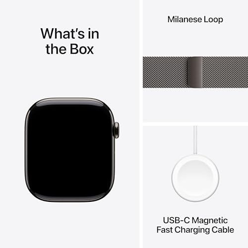 Image of Apple Watch Series 10 [GPS + Cellular 46 mm] Smartwatch with Slate Titanium Case with Slate Milanese Loop - S /M. Fitness Tracker, ECG App, Always-On Retina Display, Carbon Neutral