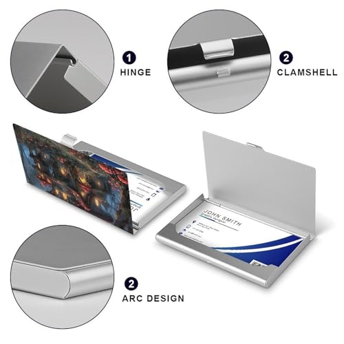 Slim Metal Business Card Holder - Mushrooms And Flowers Aluminum Alloy Card Case with Buckle Closure, Holds 20 Cards & Cash, Professional Credit Card Size ID Holder for Men Women Gift4